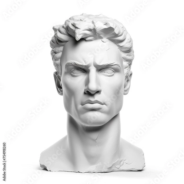 Fototapeta head of a plaster statue on a white background сreated with Generative Ai