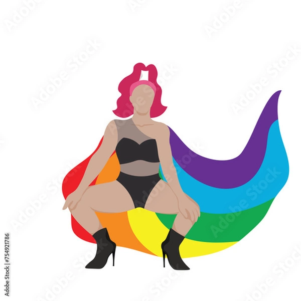 Obraz A confident drag queen in black tone outfit with rainbow cape for LGBTQ+ concept and for equality and diversity supporting. Vector illustration flat charactor on white background