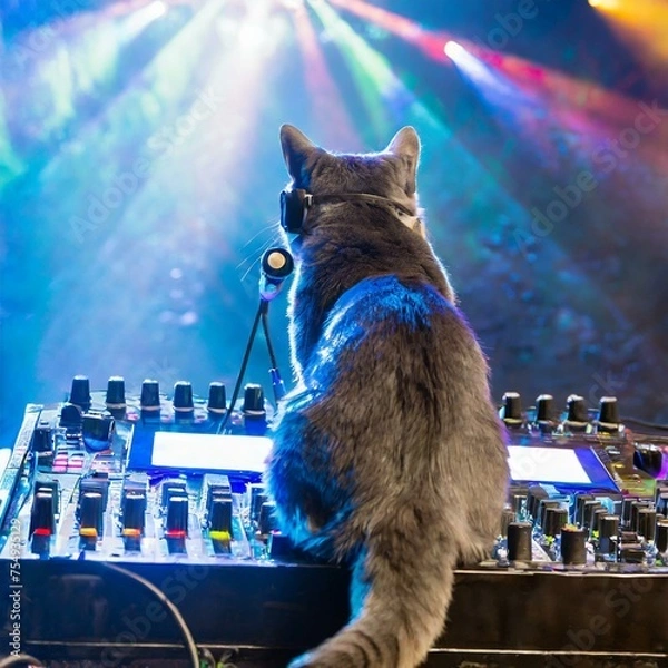 Obraz ライブで音響をオペレートする猫の後ろ姿
