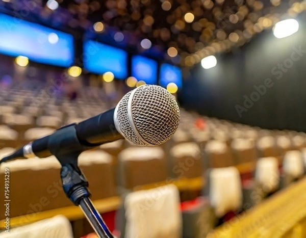 Fototapeta 劇場のステージに立つ一本のマイク