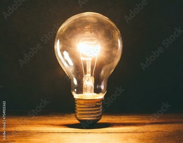 Obraz 黒バックに光る電球　閃き