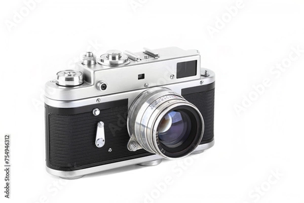 Obraz Vintage rangefinder camera 70s on white background.