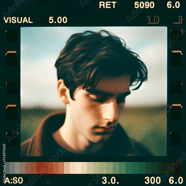 Fototapeta view of a young man on the screen of a full-frame camera