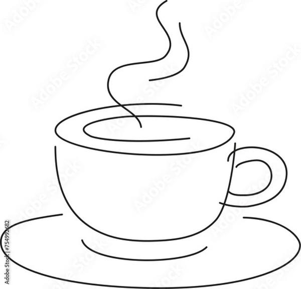 Fototapeta Elegant simple one line coffee cup break breakfast isolated 
