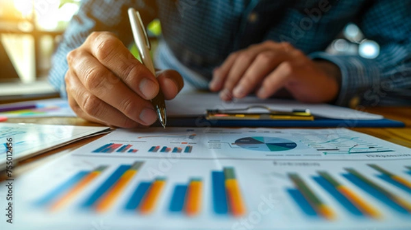 Fototapeta a person studies the financial strategy chart