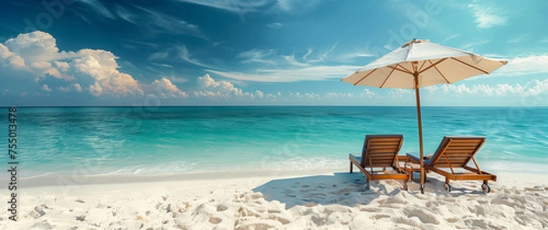 Fototapeta lounge chairs on the beach