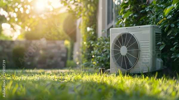 Fototapeta Modern, energy efficient air conditioning, energy saving solution in the backyar