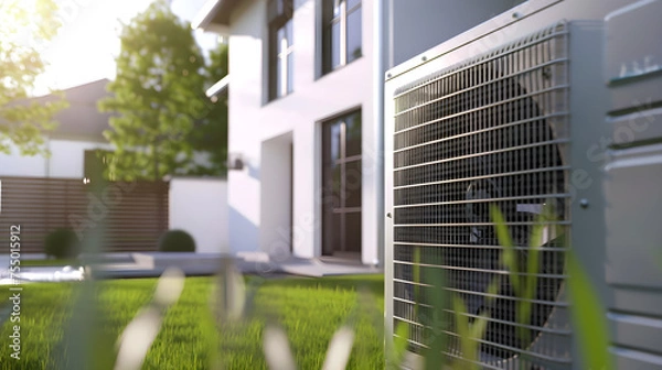 Fototapeta Modern, energy efficient air conditioning, energy saving solution in the backyar