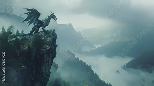 Obraz Generative AI, Mystic Dragon's Valley