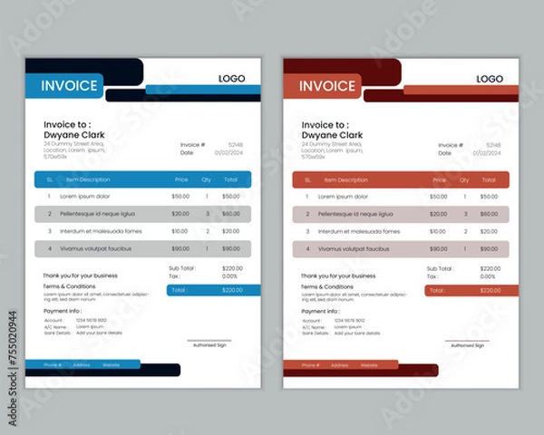 Obraz Modern simple designer invoice template