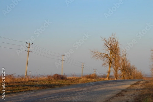 Fototapeta A road with power lines