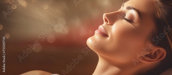 Fototapeta Serene Woman Enjoying a Peaceful Moment with Eyes Closed in Nature