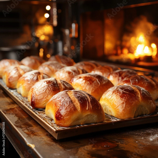 Fototapeta Artisanal bread batch basking in a warm glow