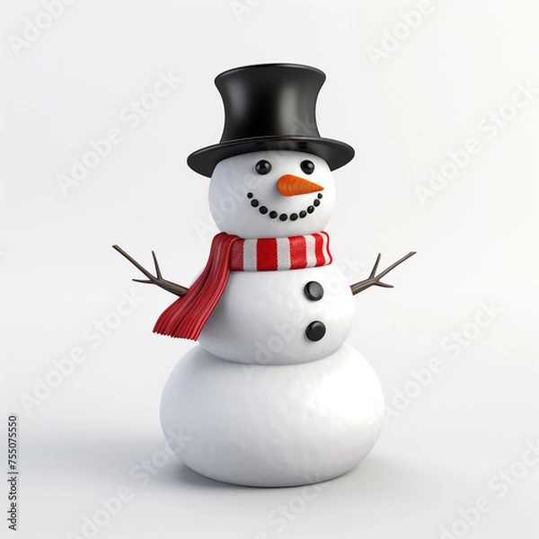 Obraz snowman, white background, minimalistic 3D model сreated with Generative Ai
