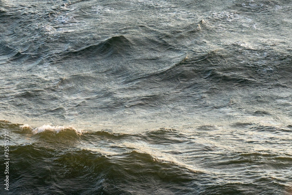 Fototapeta Green and blue ocean waves texture background. Surface of the sea.