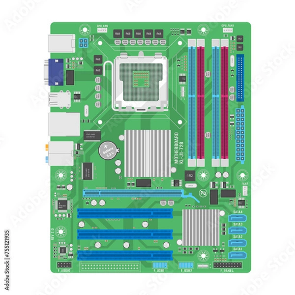 Obraz Detailed vector illustration of a computer motherboard