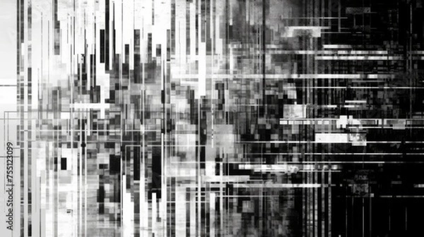 Fototapeta Abstract black and white glitch background. Generative AI