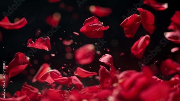 Obraz background with falling red rose petals on black