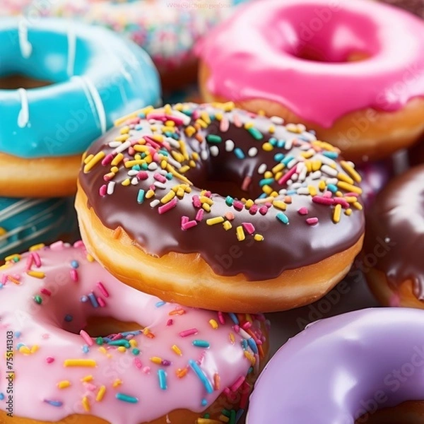 Fototapeta Donut delicious 3D close up, decorated cutout minimal isolated on white background, ultra realistic donut, icon, detailed. Grocery product advertising.
