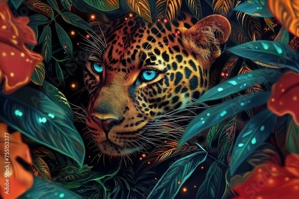 Obraz Jungle Leopard Jaguar Wallpaper Background Generative AI