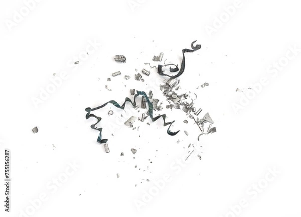 Fototapeta Scrap metal shavings isolated on white background, texture, top view