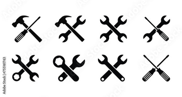 Fototapeta Wrench symbols, crossed wrenches vector illustration, spanner icons