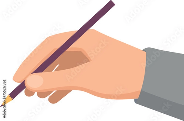Fototapeta Vector hand holding a pencil for writing. Design element isolated on transparent background.