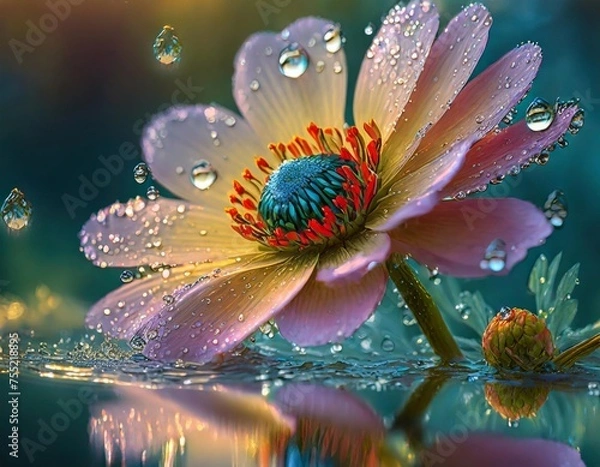 Obraz water drops on magical flowers in amazing colors