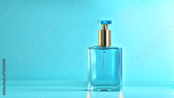 Fototapeta Luxury 3D Blue Perfume Bottle Presentation for Fashion and Beauty Brand Campaigns