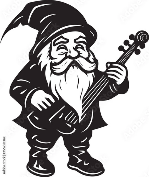 Fototapeta Melodic Magic Vector Logo Design with Gnome and Violin Fantasy Fiddler Gnome with Violin Emblem