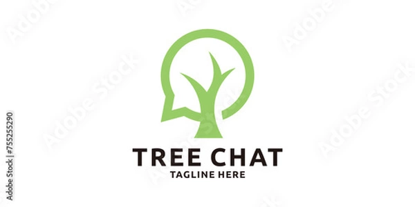 Obraz tree and speech bubble logo design, talk, consultancy, logo design template, symbol, creative idea.