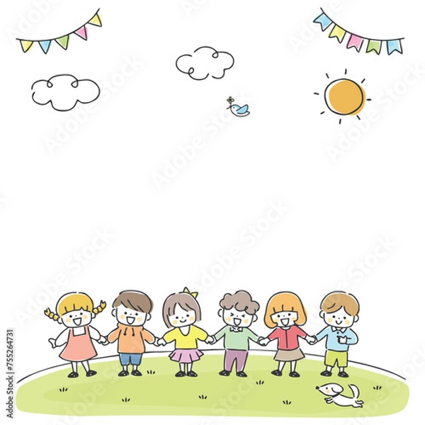 Obraz 屋外で手を繋ぐ子ども達