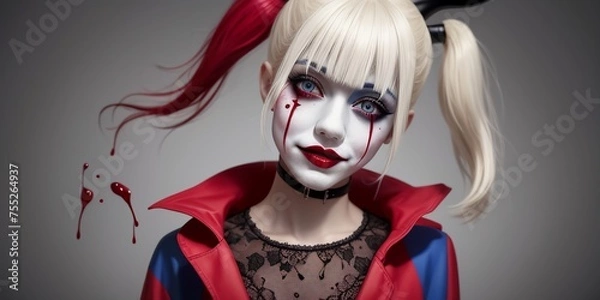 Obraz 血の涙を流す女の殺人ピエロ,generative ai
