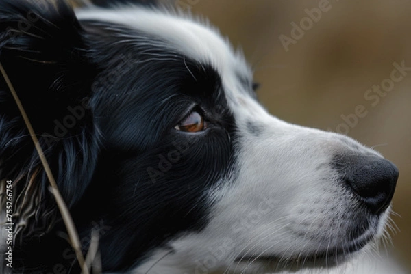 Fototapeta Sideview portrait of a black and white border collie.