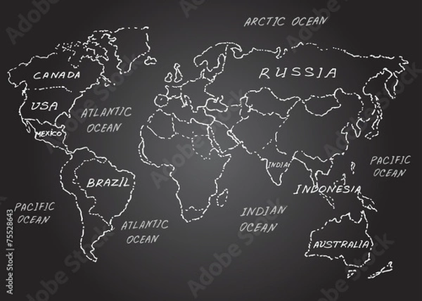 Fototapeta World map. Sketch. Vector illustration.