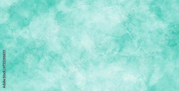 Fototapeta Light blue green background with marbled watercolor texture grunge, pastel spring or Easter background color, distressed faded old vintage grunge textured pattern