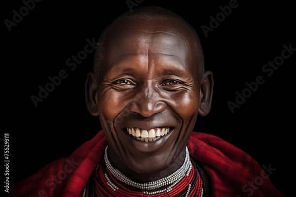 Obraz African Masai tribe man smiling happy face portrait