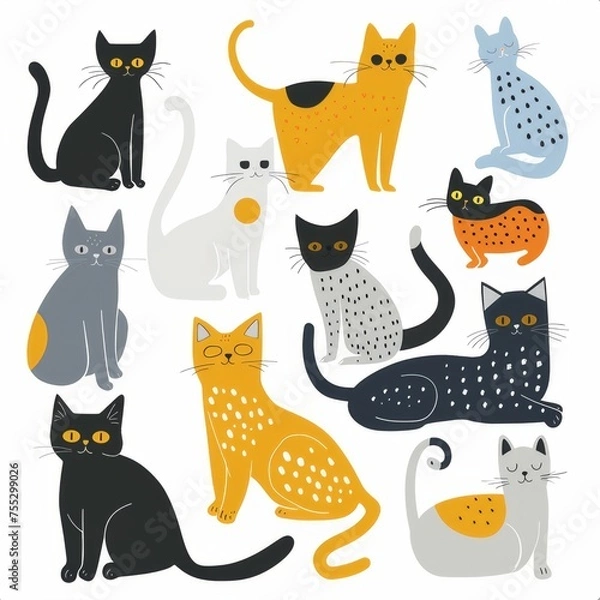 Fototapeta A clipart illustration with a cute cat. on a white background