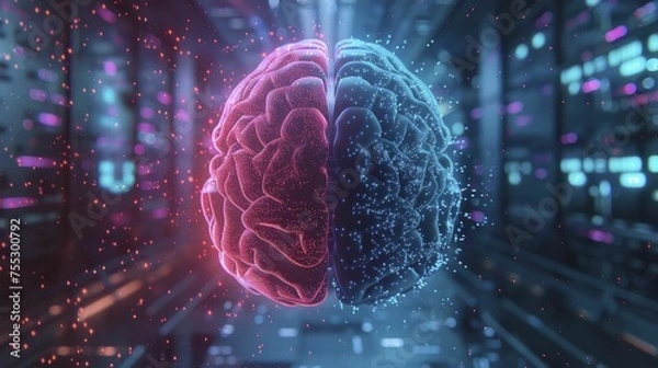 Obraz A digital brain segmented to depict various AI ethical considerations.