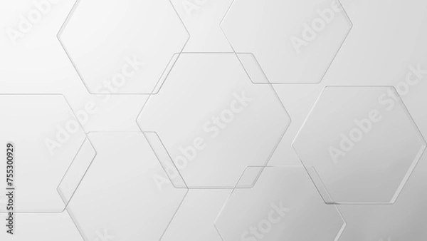 Fototapeta 白背景に透明な六角形のガラス。3D（横長）