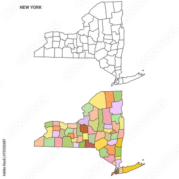 Fototapeta two new york map. State of New York map, USA. High detailed and multiple maps of New York map, empty map.
