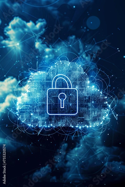 Fototapeta Cloud icon with a padlock for cyber security
