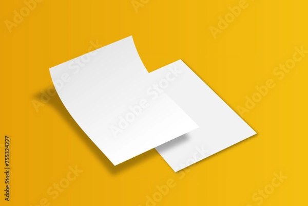 Fototapeta Isolated A4 flyer mockup on yellow background.