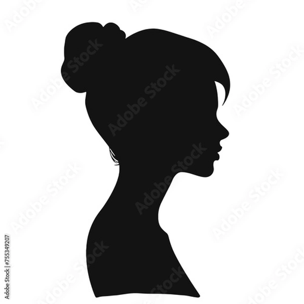 Fototapeta Woman head  in profile. Beautiful female face profile , black silhouette  avatar  ,portraits with hairstyle vector