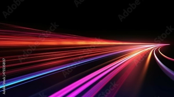 Fototapeta A road with multicolored lights, traffic at night.