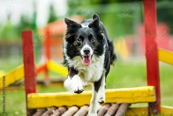 Fototapeta A Border Collie dog expertly navigating an agility course