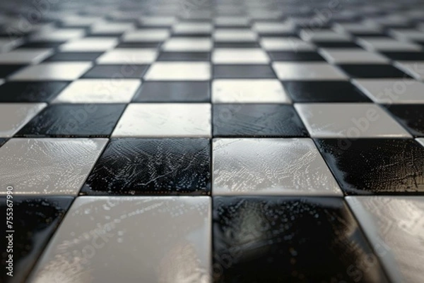Fototapeta A checkerboard pattern with alternating reflective and matte squares, giving a sense of three-dimensionality and texture