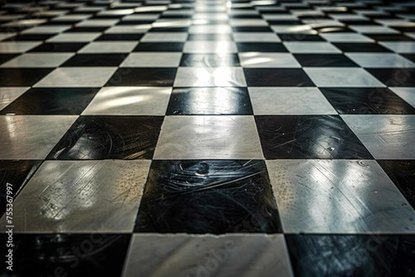 Fototapeta A checkerboard pattern with alternating reflective and matte squares, giving a sense of three-dimensionality and texture