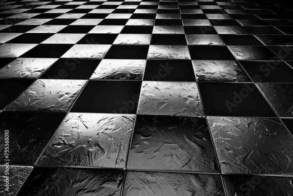 Obraz A checkerboard pattern with alternating reflective and matte squares, giving a sense of three-dimensionality and texture