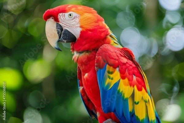 Fototapeta A colorful macaw perched eloquently in the rainforest, its feathers a burst of colors